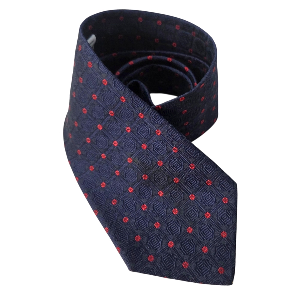Valentino 100% Silk Neck Tie Navy Blue Red Mens Designer